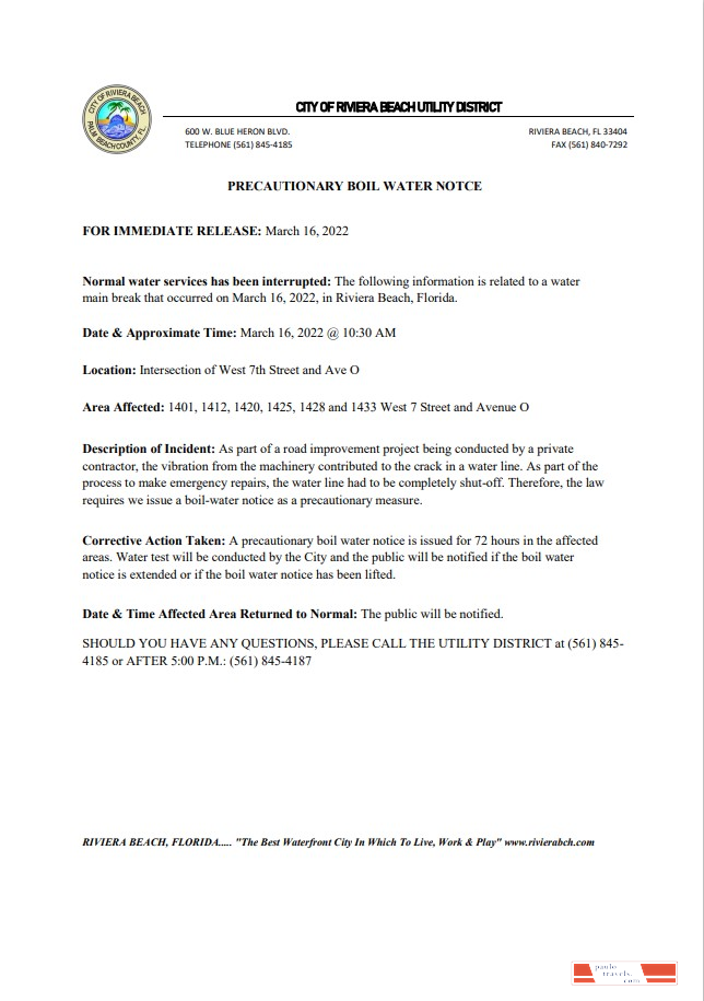 USA Florida City of Riviera Beach utility district water utility shut off notice, Word and PDF template